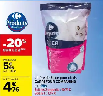 Carrefour Litière de Silice pour chats CARREFOUR COMPANINO offre