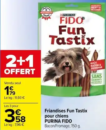 Carrefour Friandises Fun Tastix pour chiens PURINA FIDO Bacon/Fromage, 150 g. offre