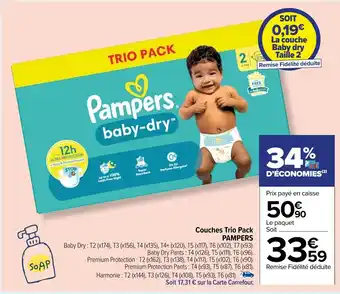 Carrefour Couches Trio Pack PAMPERS offre