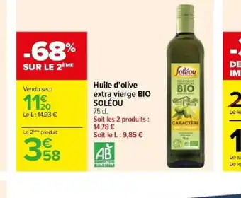 Carrefour Huile d'olive extra vierge BIO SOLÉOU offre