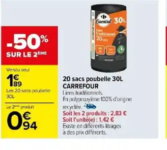 Carrefour 20 sacs poubelle 30L CARREFOUR offre