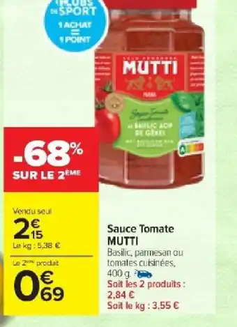 Carrefour Market Sauce Tomate MUTTI offre