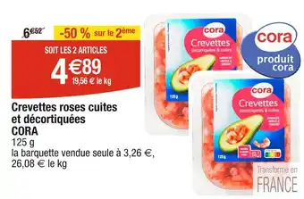 Cora x Carrefour CORA Crevettes roses cuites et décortiquées offre