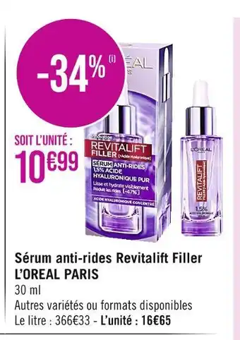 Casino Supermarchés L’OREAL PARIS Sérum anti-rides Revitalift Filler offre