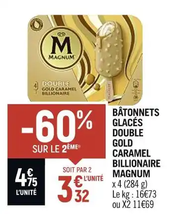 Vival MAGNUM BÂTONNETS GLACÉS DOUBLE GOLD CARAMEL BILLIONAIRE offre