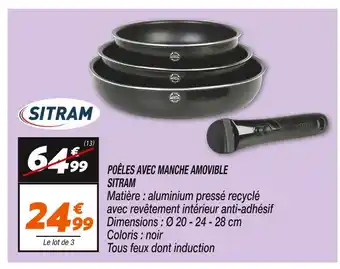 SITRAM POÊLES AVEC MANCHE AMOVIBLE