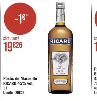 Géant Casino RICARD Pastis de Marseille 45% vol offre