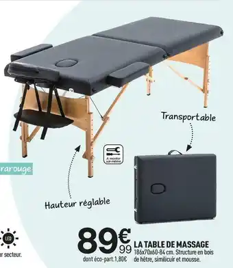 Centrakor La table de massage offre