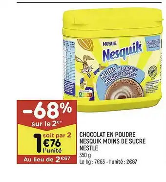 Leader Price Chocolat En Poudre Nesquik Moins De Sucre Nestlé offre