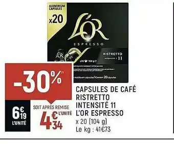 Spar Capsules De Café Ristretto Intensité 11 L'or Espresso offre