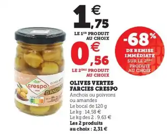 Super U Olives vertes farcies crespo offre