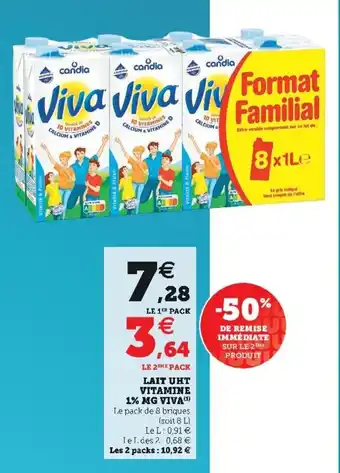 Super U Lait UHT vitamine 1% mg viva offre