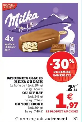 Super U Batonnets glaces milka ou daim offre