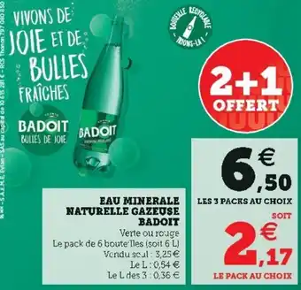 Super U Eau minerale naturelle gazeuse badoit offre