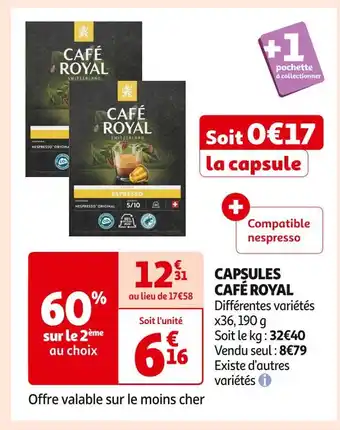 Auchan Supermarché CAFÉ ROYAL CAPSULES CAFÉ ROYAL offre