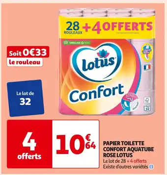 Auchan Supermarché LOTUS PAPIER TOILETTE CONFORT AQUATUBE ROSE offre