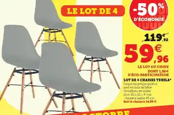 Super U Lot de 4 chaises tehila offre