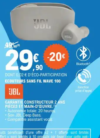 E.Leclerc ECOUTEURS SANS FIL WAVE 100 offre