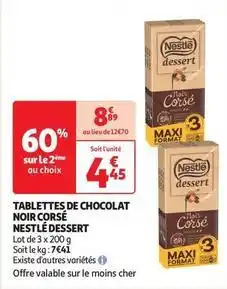 Auchan Supermarché Nestle - tablettes de chocolat noir corse offre