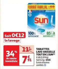 Auchan Supermarché Sun - tablettes lave-vaisselle tout en 1 sun offre