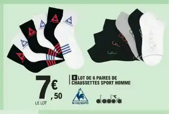 E.Leclerc 8 LOT DE 6 PAIRES DE CHAUSSETTES SPORT HOMME offre