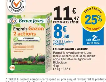 E.Leclerc ENGRAIS GAZON 2 ACTIONS offre