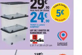 E.Leclerc LOT DE 3 BOITES DE RANGEMENT 50L offre