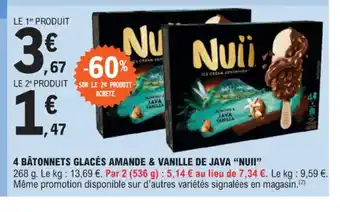4 BÂTONNETS GLACÉS AMANDE & VANILLE DE JAVA "NUII"