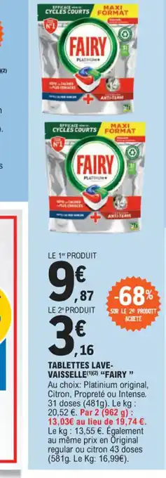 E.Leclerc TABLETTES LAVE- VAISSELLE FAIRY offre