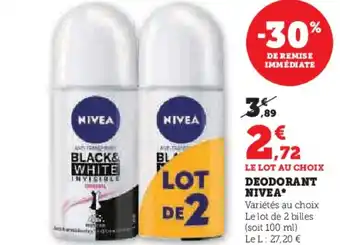 Super U LE LOT AU CHOIX DEODORANT NIVEA offre
