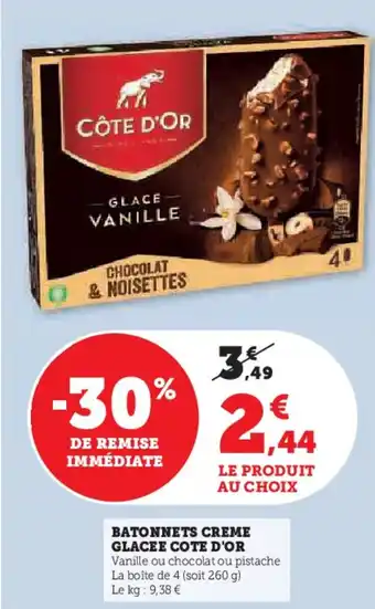 Super U BATONNETS CREME GLACEE COTE D'OR offre