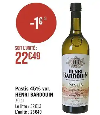 Casino Supermarchés Pastis 45% vol. HENRI BARDOUIN offre