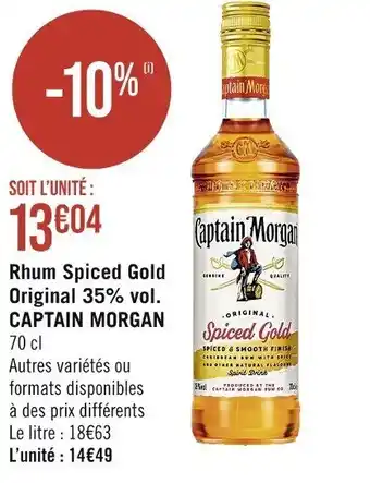 Casino Supermarchés Rhum Spiced Gold Original 35% vol. CAPTAIN MORGAN 70 cl offre