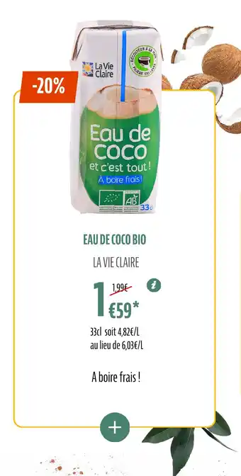 La Vie Claire EAU DE COCO BIO offre