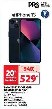 Auchan Apple - iphone 13 128go grade b reconditionné prs offre