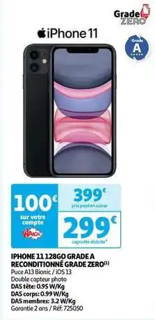 Auchan Apple - iphone 11 128go grade a reconditionné grade zero offre