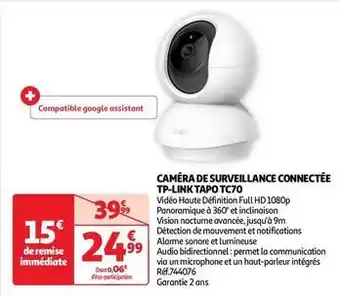 Auchan Tp-link - caméra de surveillance connectée tapo tc70 offre