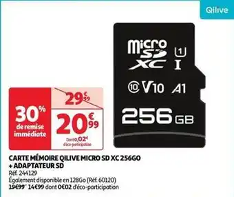 Auchan Qilive - carte mémoire micro sdxc 256go + adaptateur sd offre