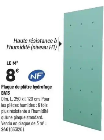 Plaque de plâtre hydrofuge BA13