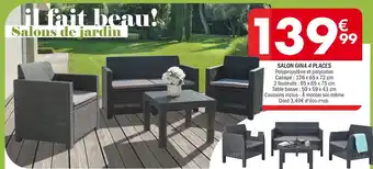 La Foir'Fouille SALON GINA 4 PLACES Polypropylène et polycoton Canapé 126 x 65 x 72 cm offre