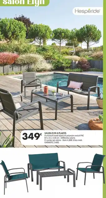 La Foir'Fouille SALON ELYN 4 PLACES Aluminium traité époxy et polyester enduit PVC 64 x 31 x 116 cm - Différents coloris offre