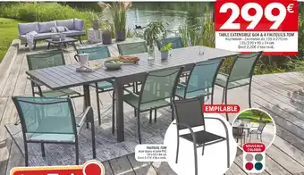 La Foir'Fouille TABLE EXTENSIBLE GOA & 6 FAUTEUILS TOM Aluminium - Extensible de 135 à 270 cm 135/270 x 90 x 74 cm offre