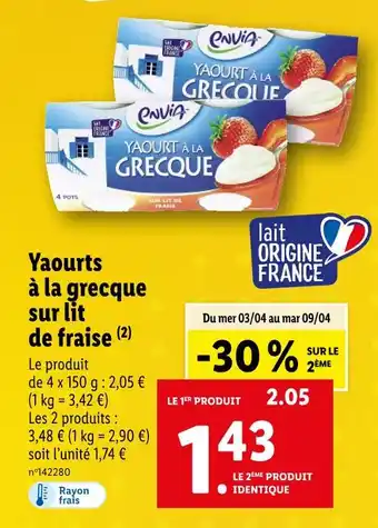 Lidl ENVIA Yaourts à la grecque sur lit de fraise offre