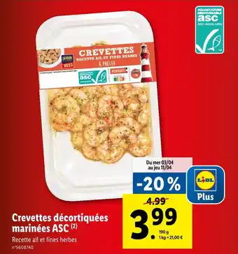 Lidl Crevettes décortiquées marinées ASC offre
