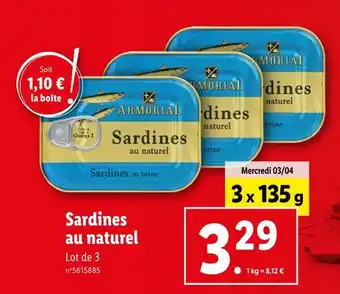 Lidl ARMORIAL Sardines au naturel offre