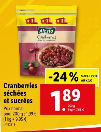 Lidl Alesto Cranberries séchées et sucrées offre
