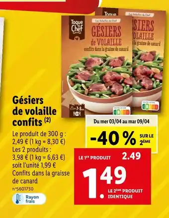 Lidl Gésiers de volaille confits offre