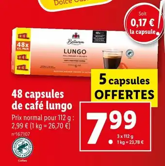 Lidl Bellarom 48 capsules de café lungo offre