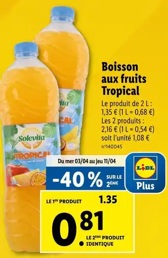 Lidl Solevita Boisson aux fruits Tropical offre