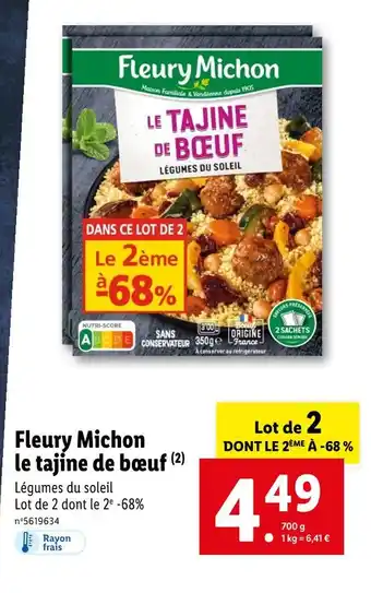 Lidl Fleury Michon le tajine de bœuf offre